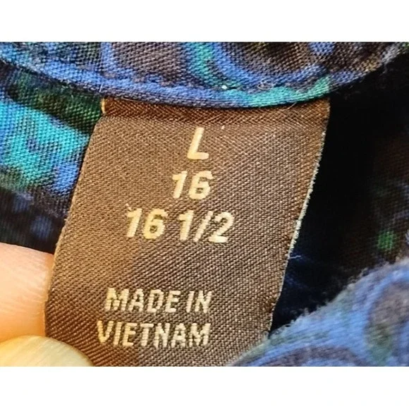 Tasso Elba Blue Paisley Short Sleeve Button Shirt Men's Size L 16 16 1/2 Beach - Picture 3 of 9